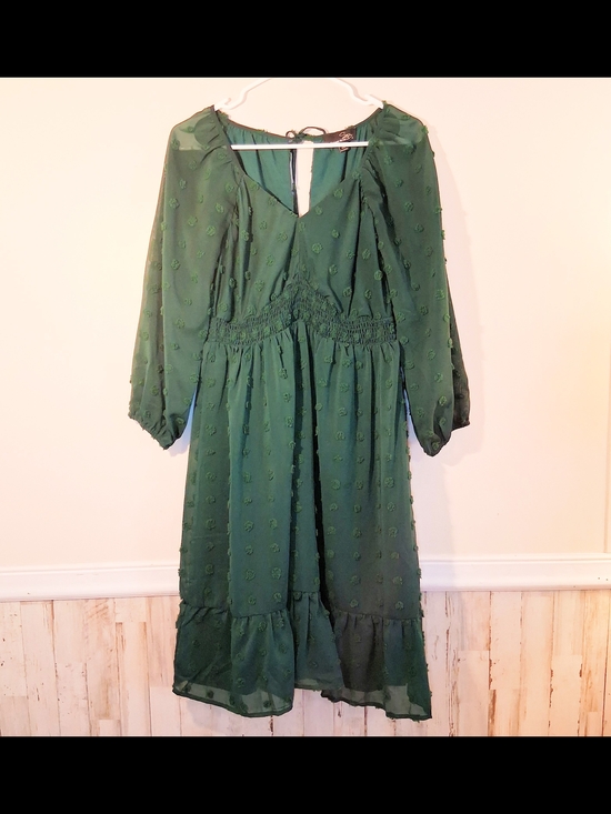 Suzanne Betro Dresses & Skirts - Suzanne Betro Long Sleeve Emerald Green Swiss Dot Midi Dress Size Small